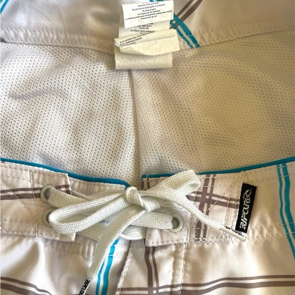Rip Curl Men's Swim Boardshorts Size 33 White Blue Checker Pocket Lace-Up Close - Picture 6 of 6